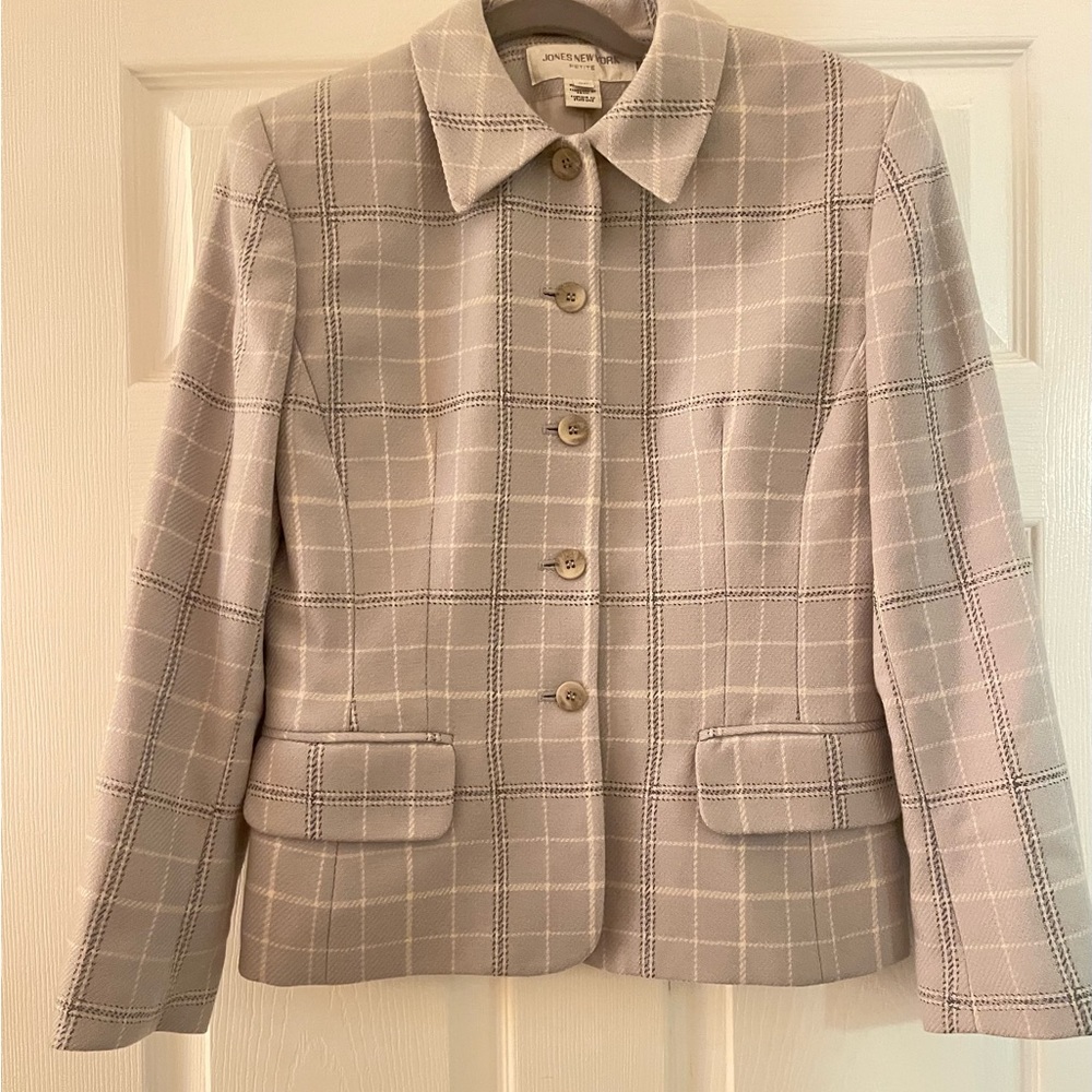 Jones New York Light Gray Plaid Wool Blend Jacket